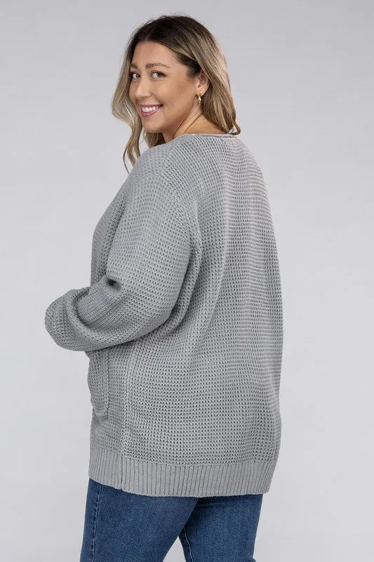 Low Gauge Waffle Open Cardigan Sweater | Plus Size