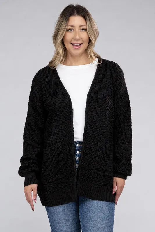 Low Gauge Waffle Open Cardigan Sweater | Plus Size