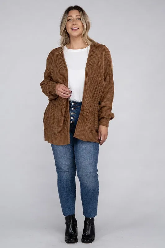 Low Gauge Waffle Open Cardigan Sweater | Plus Size