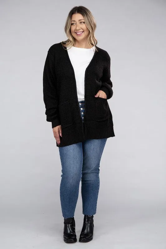 Low Gauge Waffle Open Cardigan Sweater | Plus Size