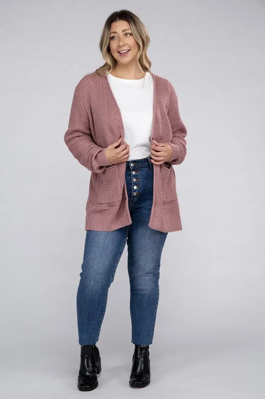 Low Gauge Waffle Open Cardigan Sweater | Plus Size