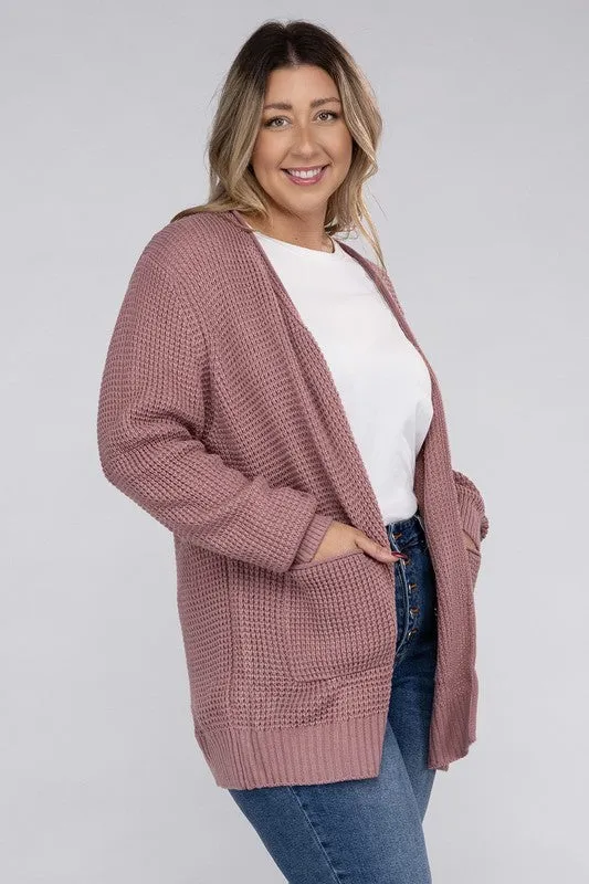 Low Gauge Waffle Open Cardigan Sweater | Plus Size