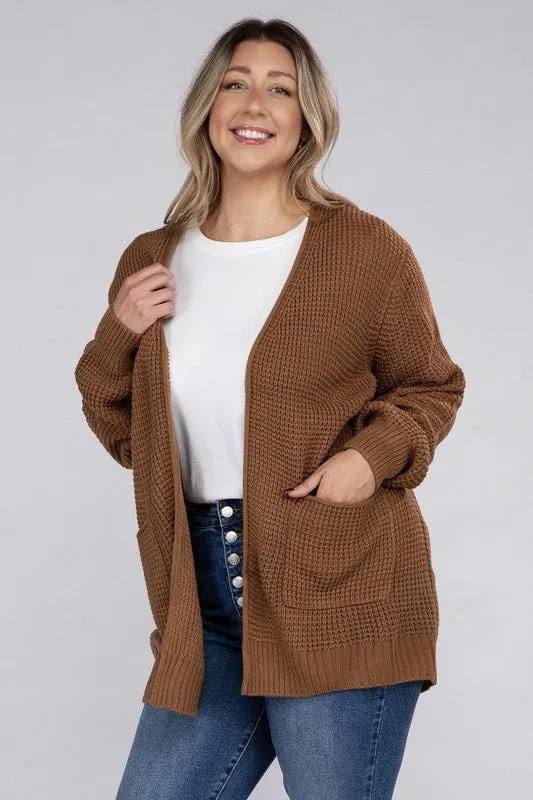 Low Gauge Waffle Open Cardigan Sweater | Plus Size