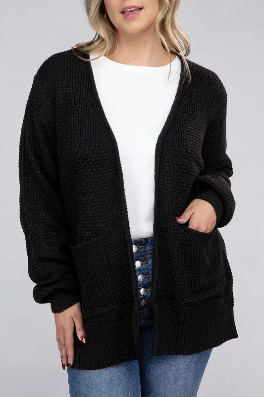 Low Gauge Waffle Open Cardigan Sweater | Plus Size