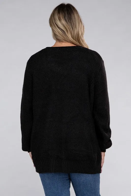 Low Gauge Waffle Open Cardigan Sweater | Plus Size