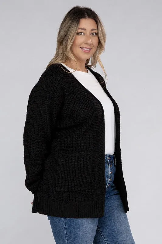 Low Gauge Waffle Open Cardigan Sweater | Plus Size