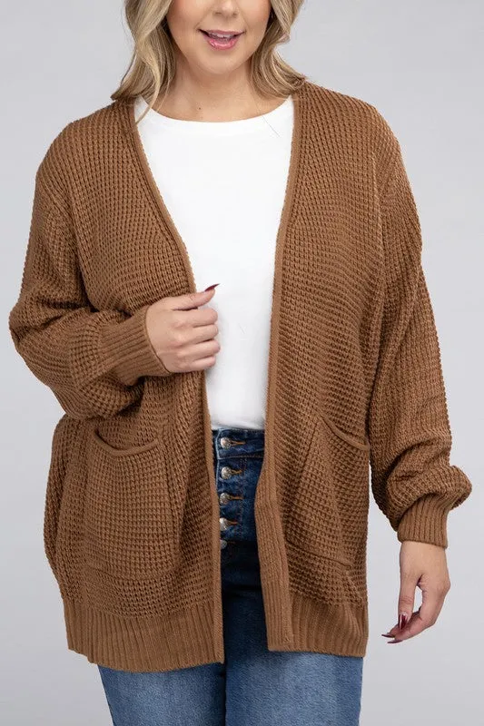 Low Gauge Waffle Open Cardigan Sweater | Plus Size