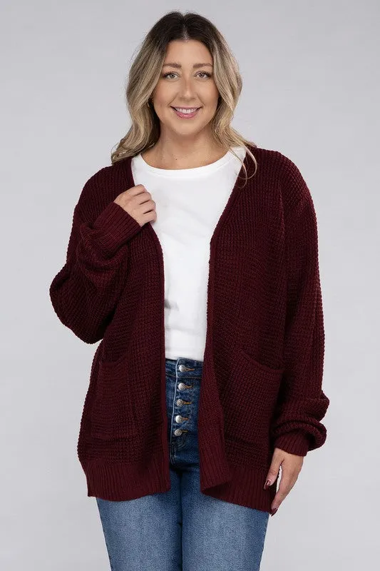 Low Gauge Waffle Open Cardigan Sweater | Plus Size