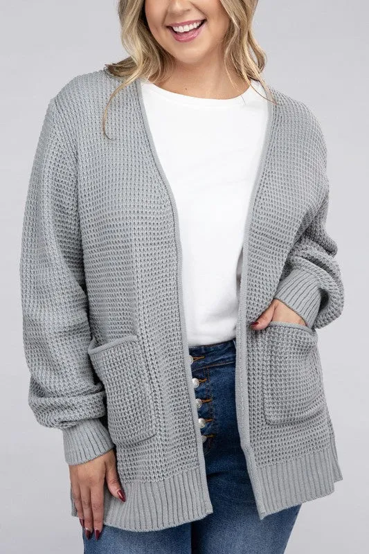 Low Gauge Waffle Open Cardigan Sweater | Plus Size