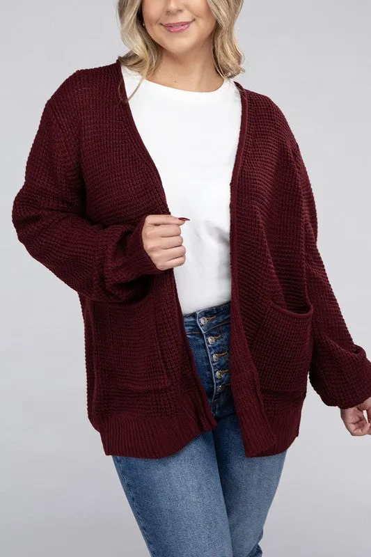 Low Gauge Waffle Open Cardigan Sweater | Plus Size