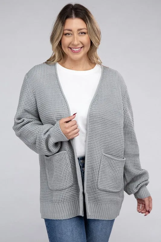 Low Gauge Waffle Open Cardigan Sweater | Plus Size