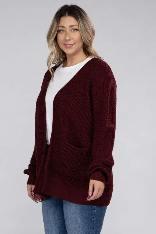 Low Gauge Waffle Open Cardigan Sweater | Plus Size