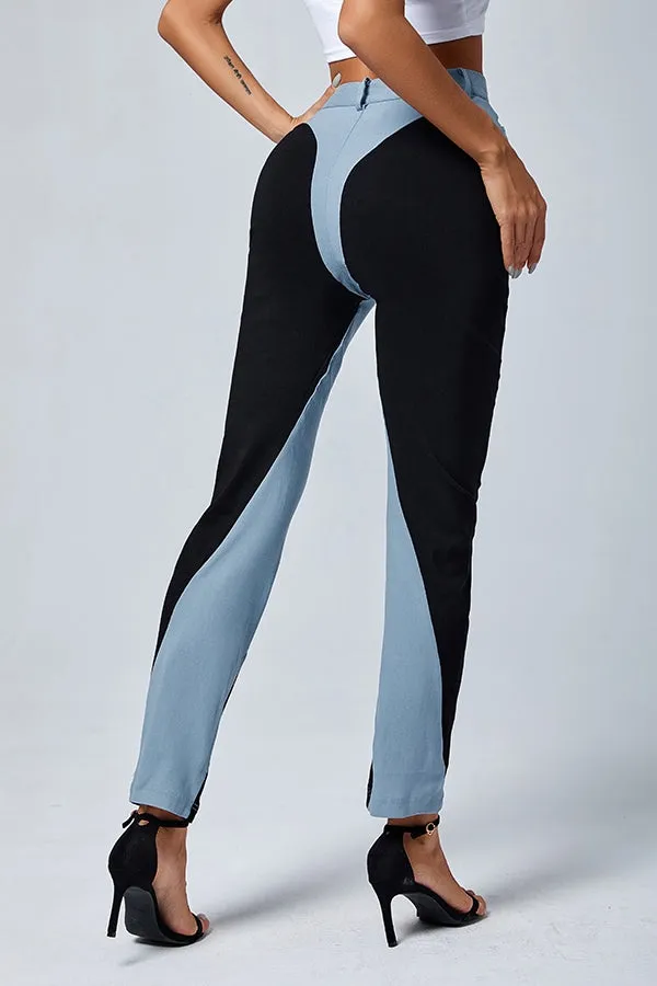 MB FASHION High-Waisted Slim Fit Pants with Contrasting Side 4193R