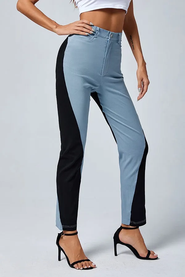 MB FASHION High-Waisted Slim Fit Pants with Contrasting Side 4193R