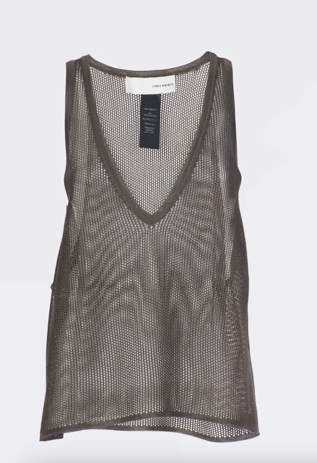 Shiny Viscose Mesh V Neck Tank - Mud