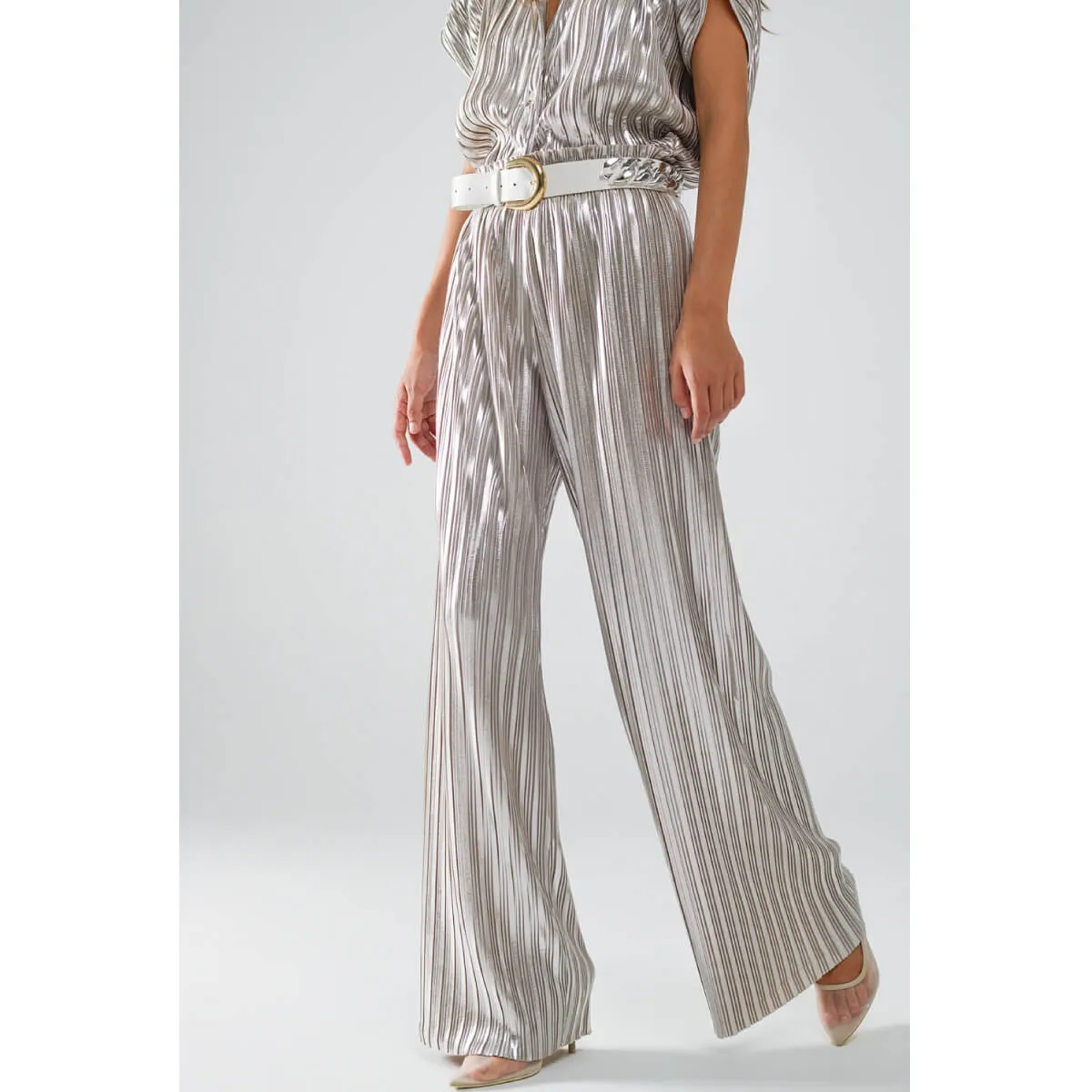 Silver Pleated Pants