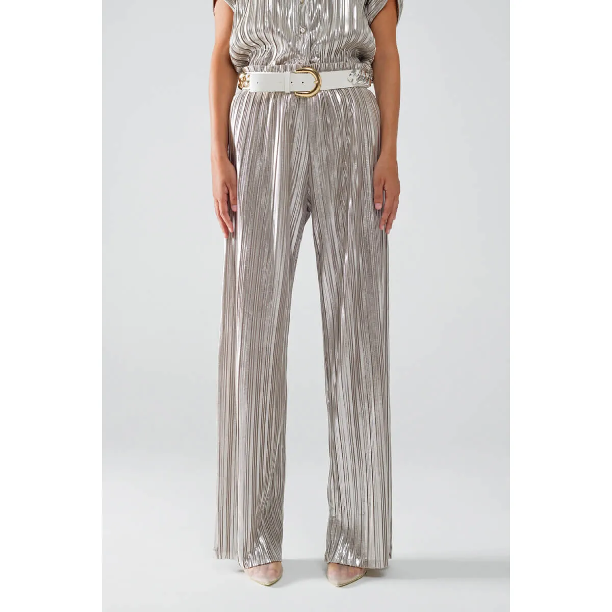 Silver Pleated Pants