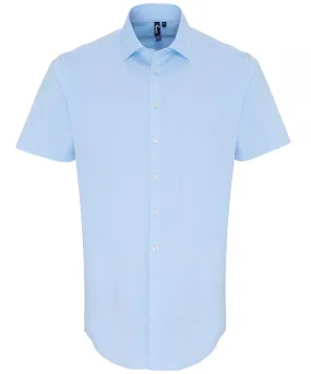 Stretch fit cotton poplin short sleeve shirt | Pale Blue