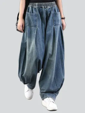 Stylish Cozy Elastic Waist Baggy Jeans for Women