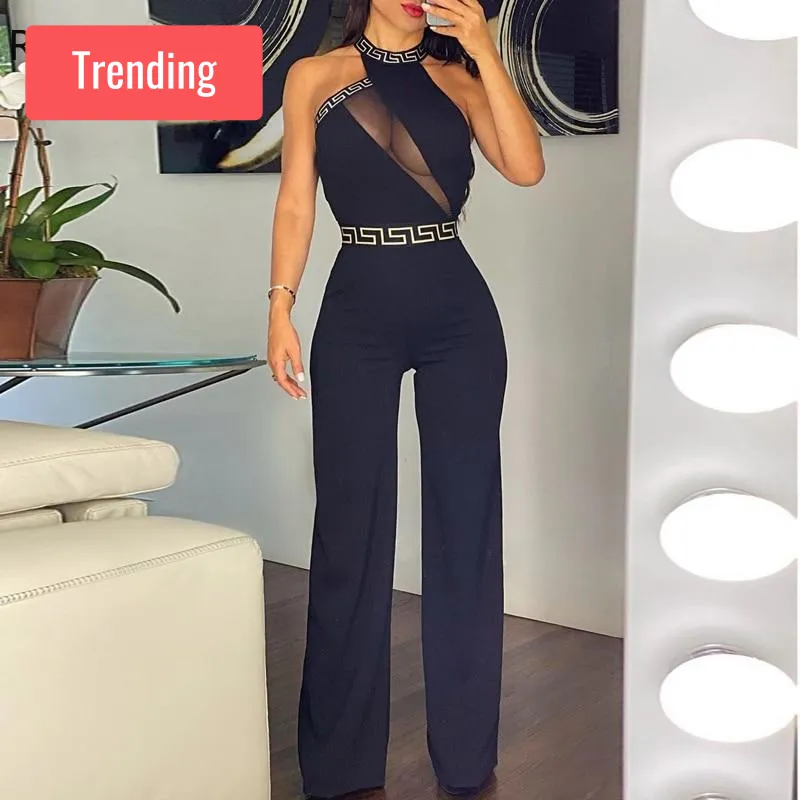 Trendy Cutout Sheer Mesh Jumpsuit