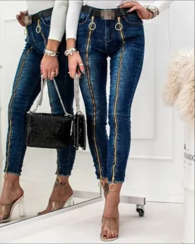 Trendy High Waist Denm Zipper Pants