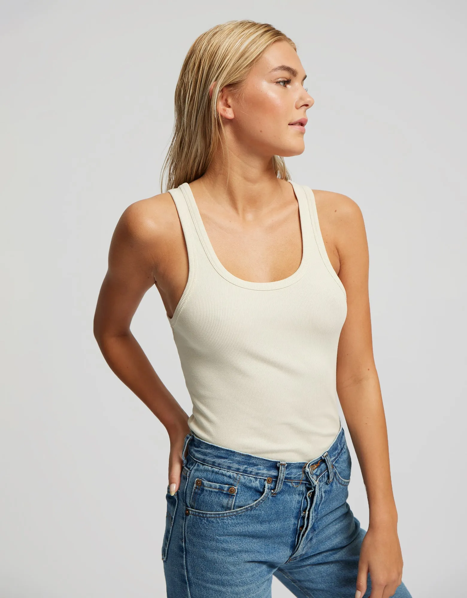 Women Organic Rib Tank Top - Heather Grey